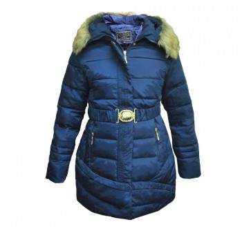Women's Long Belted Down Jacket with Detachable Fur